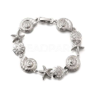 Summer Beach Brass Micro Pave Clear Cubic Zirconia Starfish & Shell Shape Link Chain Bracelets LS-BJEW-C118-02A-P-1