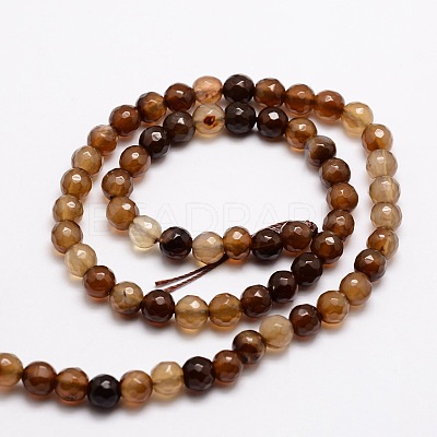 Faceted Natural Agate Round Beads Strands G-E319B-6mm-08-1
