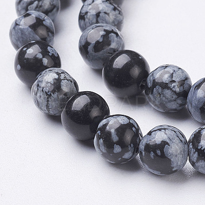 Natural Snowflake Obsidian Beads Strands GSR6mmC009-1