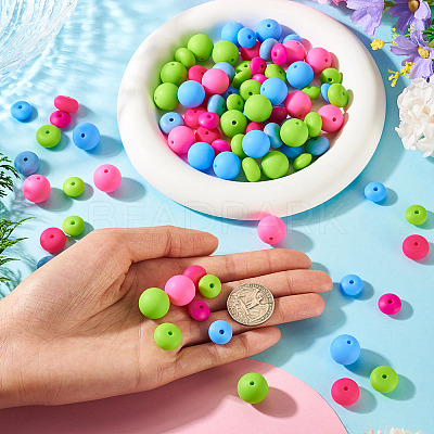 90Pcs 9 Styles Round Silicone Focal Beads SIL-TA0003-56-1