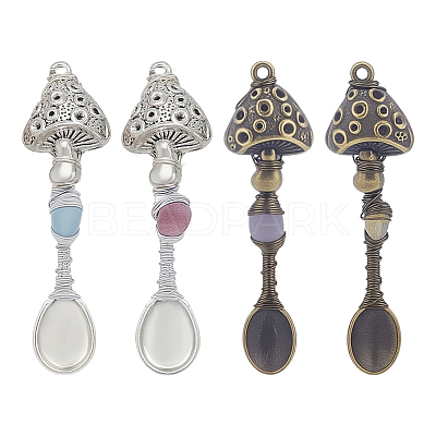 4Pcs Alloy & Natural Mixed Stone Pendants PALLOY-HY00094-1