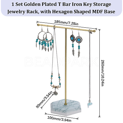 1 Set Golden Plated T Bar Iron Key Storage Jewelry Rack ODIS-SC0001-03B-1