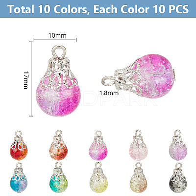 100Pcs 10 Color Crackle Glass Charms PALLOY-AB00224-1