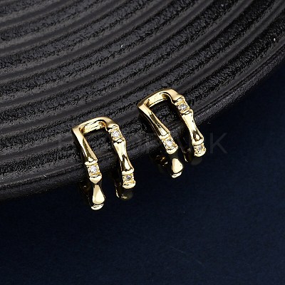 Brass Micro Pave Clear Cubic Zirconia Two-layer C-Shaped Cuff Earrings EJEW-D328-05G-01-1
