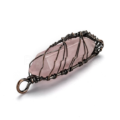 Natural Rose Quartz Big Wire Wrapped Pointed Pendants G-T133-R02G-1