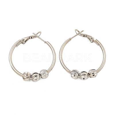 Tarnish Resistant 201 Stainless Steel Beaded Hoop Earrings with 304 Stainless Steel Pin for Women EJEW-F280-25P-1