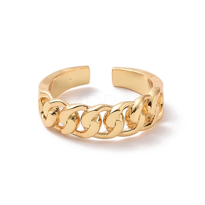 Brass Curb Chains Shape Open Cuff Ring for Women RJEW-P034-07G-1