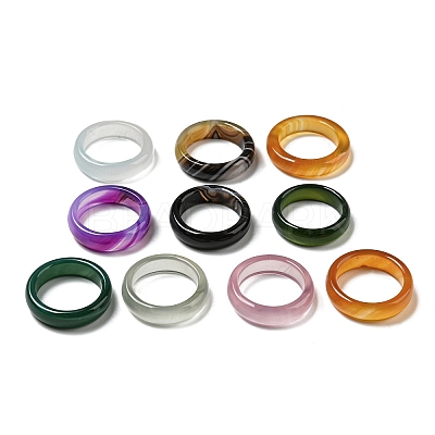 Dyed & Heated Natural Agate Plain Band Rings G-C083-02-1