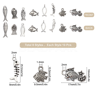80Pcs 8 Style Tibetan Style Zinc Alloy Pendants TIBEP-SC0001-93-1