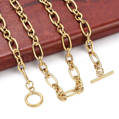 Ion Plating(IP) 304 Stainless Steel Figaro Chain Necklaces NJEW-O124-03G-1