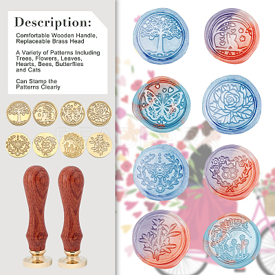 8Pcs 8 Style Wax Seal Brass Stamp Head DIY-SD0001-43-1