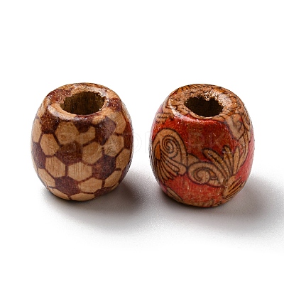 100Pcs Printed Wooden Dyed Beads WOOD-P019-01C-1