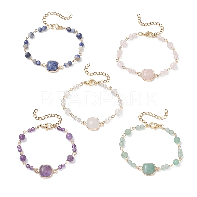 Natural Gemstone Link Chain Bracelets for Women BJEW-JB13315-1