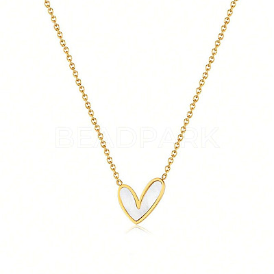 Heart Stainless Steel & Natural Shell Pendant Necklaces & Stud Earrings Sets FS-WG4CC15-02-1