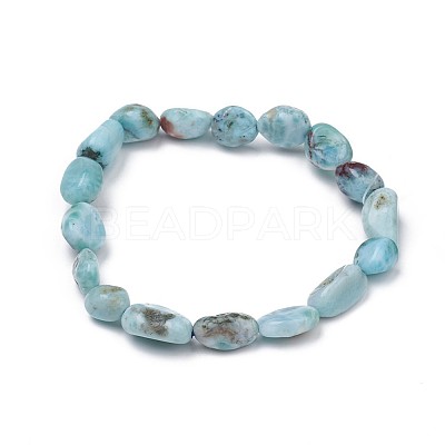 Natural Larimar Stretch Beaded Bracelets X-BJEW-K213-C21-1