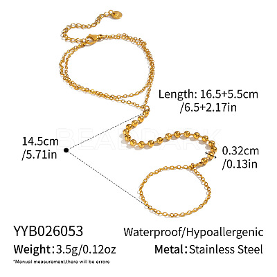304 Stainless Steel 2-Strand Hand Chain Ring Bracelets with Round Ball for Women HZ7665-1