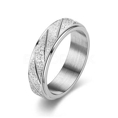 Non-Tarnish Frosted Stripe 304 Stainless Steel Rotatable Finger Ring PW-WG40105-04-1
