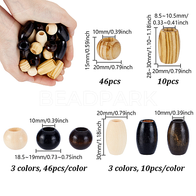 224Pcs 8 Styles Natural Wooden Beads WOOD-PH0003-41-1