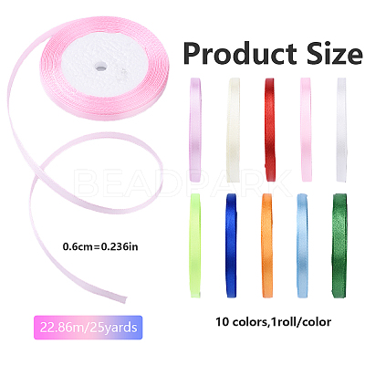 10 Rolls 10 Colors Single Face Satin Ribbon SRIB-YW0001-01-1