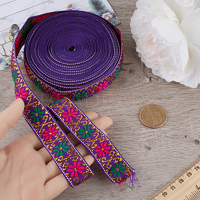 7M Flat Ethnic Style Polyester Ribbon OCOR-WH0046-74C-1