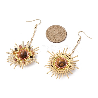 Natural Tourmaline & Tiger Eye Dangle Earrings EJEW-MZ00237-1