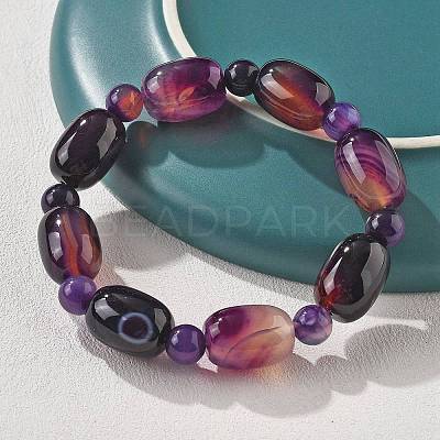 Natural Blue Lace Agate Bead Stretch Bracelets G-P570-01B-1