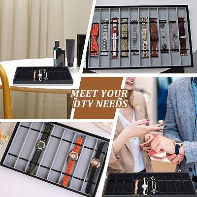 10 Grids Rectangle PU Leather Watch Straps Necklace Bracelet Display Tray ODIS-NB0001-38B-1