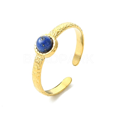 Gemstone Round 304 Stainless Steel Cuff Open Rings for Women RJEW-JR01063-1