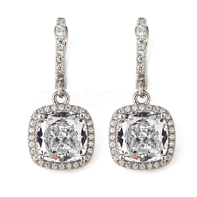 925 Sterling Silver Micro Pave Cubic Zirconia Dangle Hoop Earrings EJEW-F371-01A-01-1