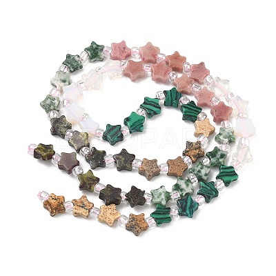 6 Styles Opalite & Synthetic Malachite & Natural Picture Jasper & Rhodonite & Green Spot Jasper & Dragon Blood Jasper Beads Strands G-D095-A03-1