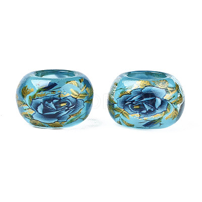 Flower Printed Transparent Acrylic Rondelle Beads TACR-S160-01-B01-1