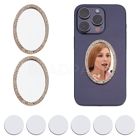 2Pcs Alloy Rhinestones & Glass Makeup Mirror AJEW-DR0001-88F-G-1