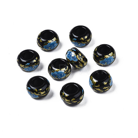 Flower Printed Opaque Acrylic Rondelle Beads SACR-S305-27-D02-1