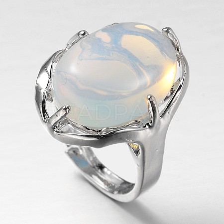 Adjustable Oval Gemstone Wide Band Rings RJEW-L062-01A-1