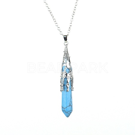 Synthetic Turquoise Six-Sided Prism Healing Dowsing Pendulum Pendant Iron Cable Chain Necklaces for Divination HM5691-3-1