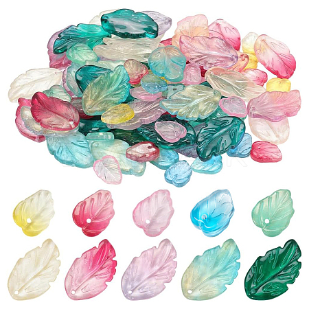 100Pcs 10 Colors Autumn Theme Two-Tone Transparent Glass Charms GLAA-SC0003-11-1