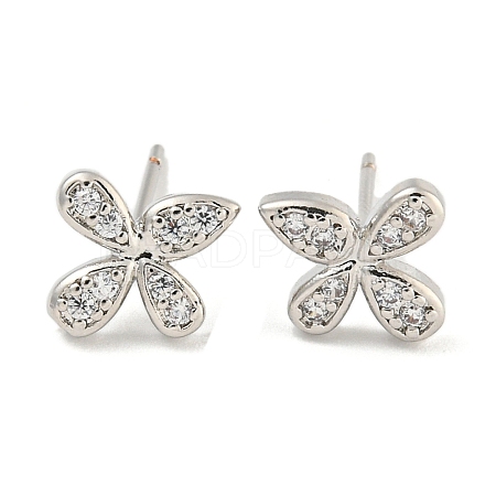 Rack Plating Brass Micro Pave Clear Cubic Zirconia Stud Earrings EJEW-N055-02P-04-RS-1