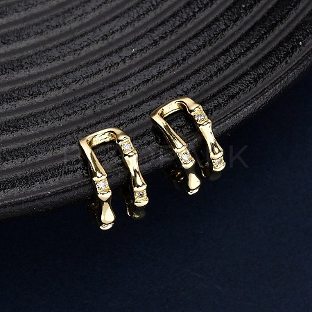 Brass Micro Pave Clear Cubic Zirconia Two-layer C-Shaped Cuff Earrings EJEW-D328-05G-01-1