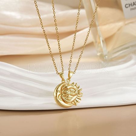 2Pcs Sun & Moon Brass Magnetic Pendant Necklaces for Unisex WG95FFA-01-1