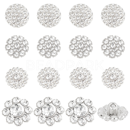 AHADERMAKER 24Pcs 4 Styles 1-Hole Alloy Rhinestone Shank Buttons BUTT-GA0001-18-1