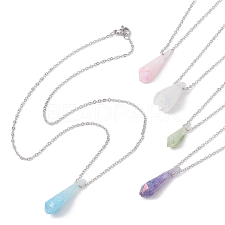 Dyed Natural Quartz Crystal Twist Teardrop Pendant Necklaces NJEW-JN04497-01-1