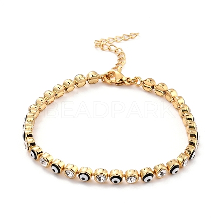 Flat Round with Evil Eye Link Chain Bracelet BJEW-C007-05G-01-1