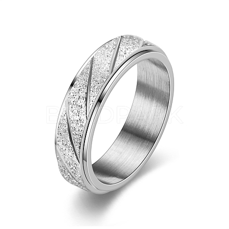 Non-Tarnish Frosted Stripe 304 Stainless Steel Rotatable Finger Ring PW-WG40105-04-1