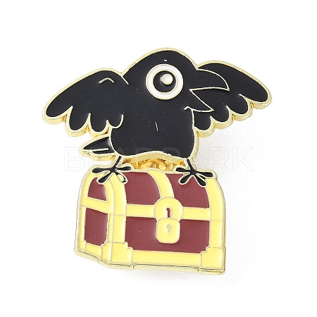 Crow with Treasure Box Enamel Pins JEWB-V002-11B-1