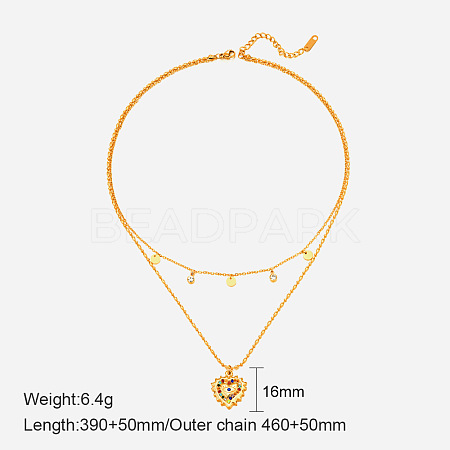 304 Stainless Steel with Cubic Zirconia Double Layer Necklaces FS-WG7985A-12-1