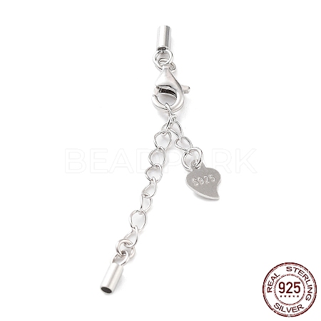 Anti-Tarnish Rhodium Plated 925 Sterling Silver Curb Chain Extender STER-G039-03B-P-1