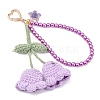 Handmade Cotton Yarn Crochet Lily of the Valley & Glass Pearl Round Bead Pendant Decorations HJEW-JM04389-01-4