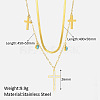 304 Stainless Steel & Clear Cubic Zirconia & Synthetic Turquoise Double Layer Necklaces FS-WG7985A-09-1