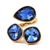 Teardrop & Square Glass Open Cuff Rings RJEW-G289-01G-09-2