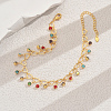 Summer Fashion Brass Heart Link Fringed Colorful Rhinestone Anklets for Women Beach Parties BX8171-1